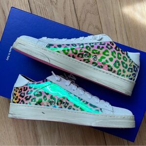 NEW p448 jack hologram animal‎ print shimmer sneakers shoes women’s pink cheetah
